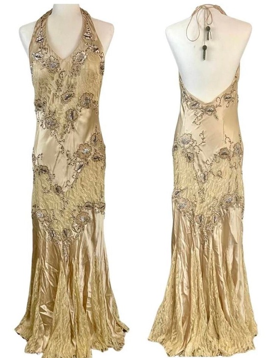 Cache Dresses & Skirts - Silk Caché Beaded Backless Gown